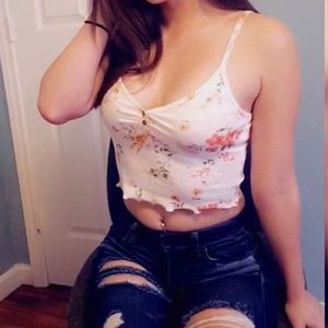 Pacsun White flowered crop top